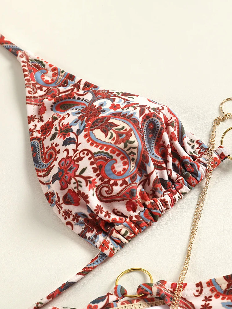 2024 Bathing Suits Triangle Bikinis Printed Swimwear Women'S Low Waist Swimsuit Bandage Biquini Set New Two Piece Suits