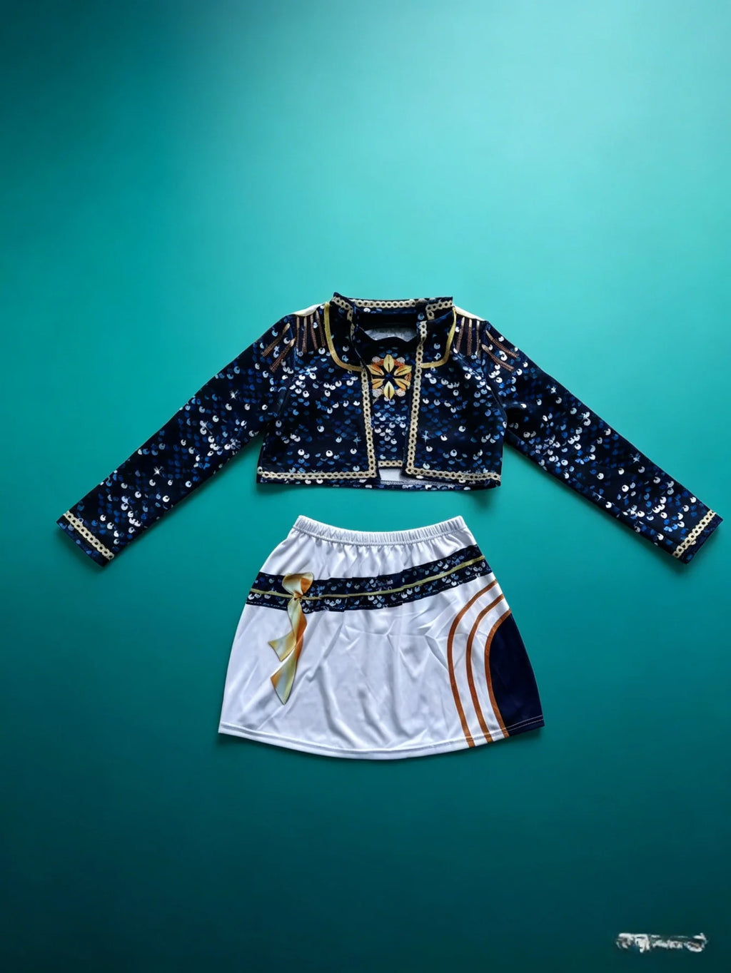Girls Navy Sequin Two Piece Stage Outfit