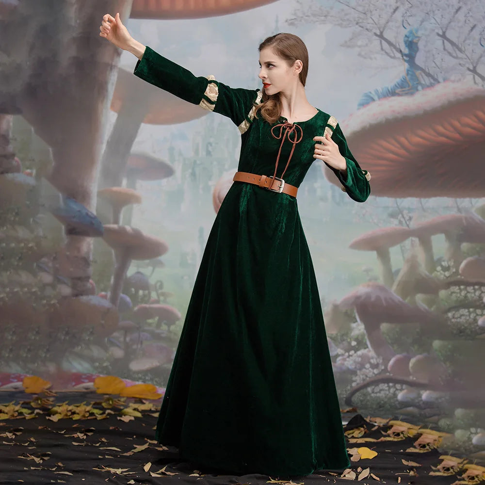 Brave Cartoon Movie Character Cosplay Costume, Princess Merida Court Dress Halloween Stage Play Costume