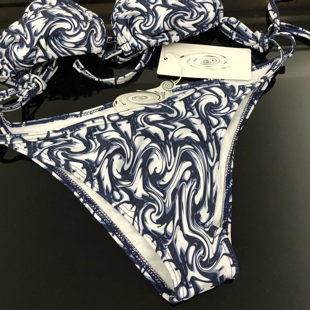 Sexy Two-Piece Bikini Swimsuit Triangle Split Crossbody Swimwear Nylon Fabric with Chest Pad No Steel Support for Swimming...