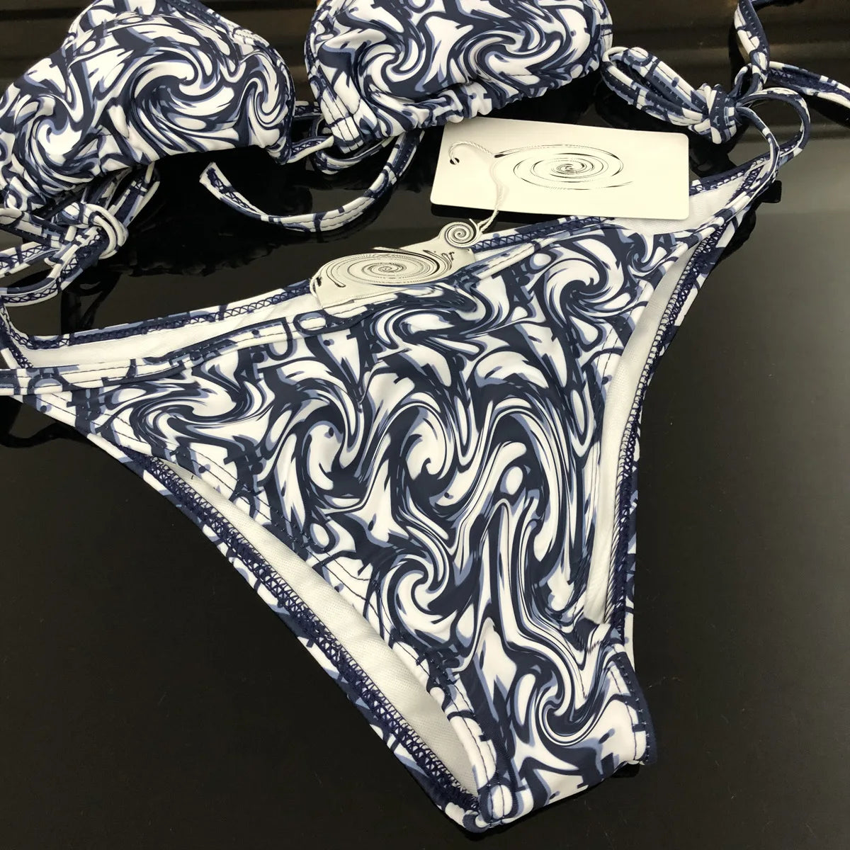 Sexy Two-Piece Bikini Swimsuit Triangle Split Crossbody Swimwear Nylon Fabric with Chest Pad No Steel Support for Swimming...