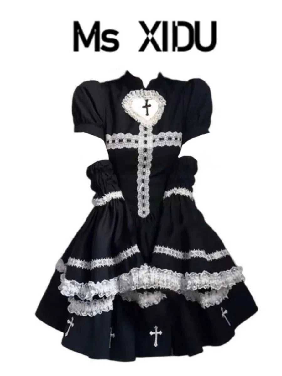 Ms XIDU Lolita Cross Color Blo Puffy Dr K Sle High Waist Princ Gown Long Sve A-Line Silhouette Everyday ...