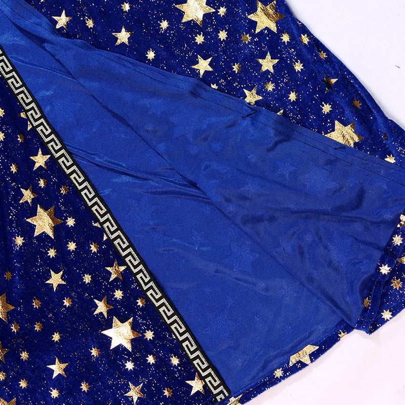 Adults Halloween Costumes Wizard Glittering Stars Robe Pointy Hat Party Cosplay Suit Fancy Clothes