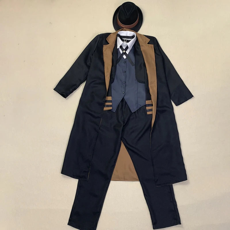 Nakahara Chuuya Cosplay Costume Include Hat Uniform Trench Coat Pants Big Size Outfits Halloween Party for Comic Con