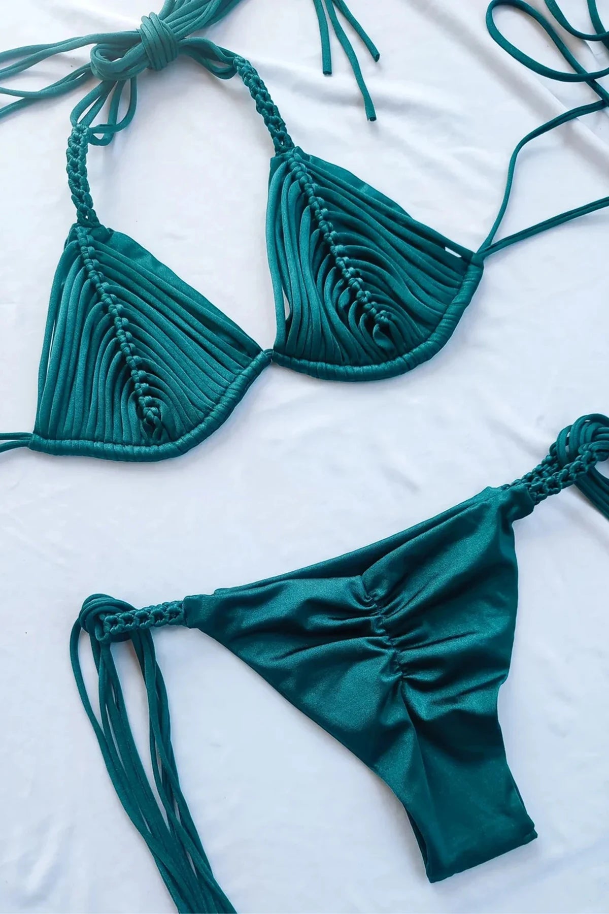 2025 New Bandage Stripe Brazilian Bikini Swimwear Women'S Braided Rope Swimsuit Two Piece Set Female Sexy Mujer Beachwear Summer
