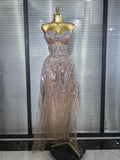 Women Sexy Strapless Mesh Crystal Maxi Dress See through Party Singer Maxi Dress Stage Performance Costume