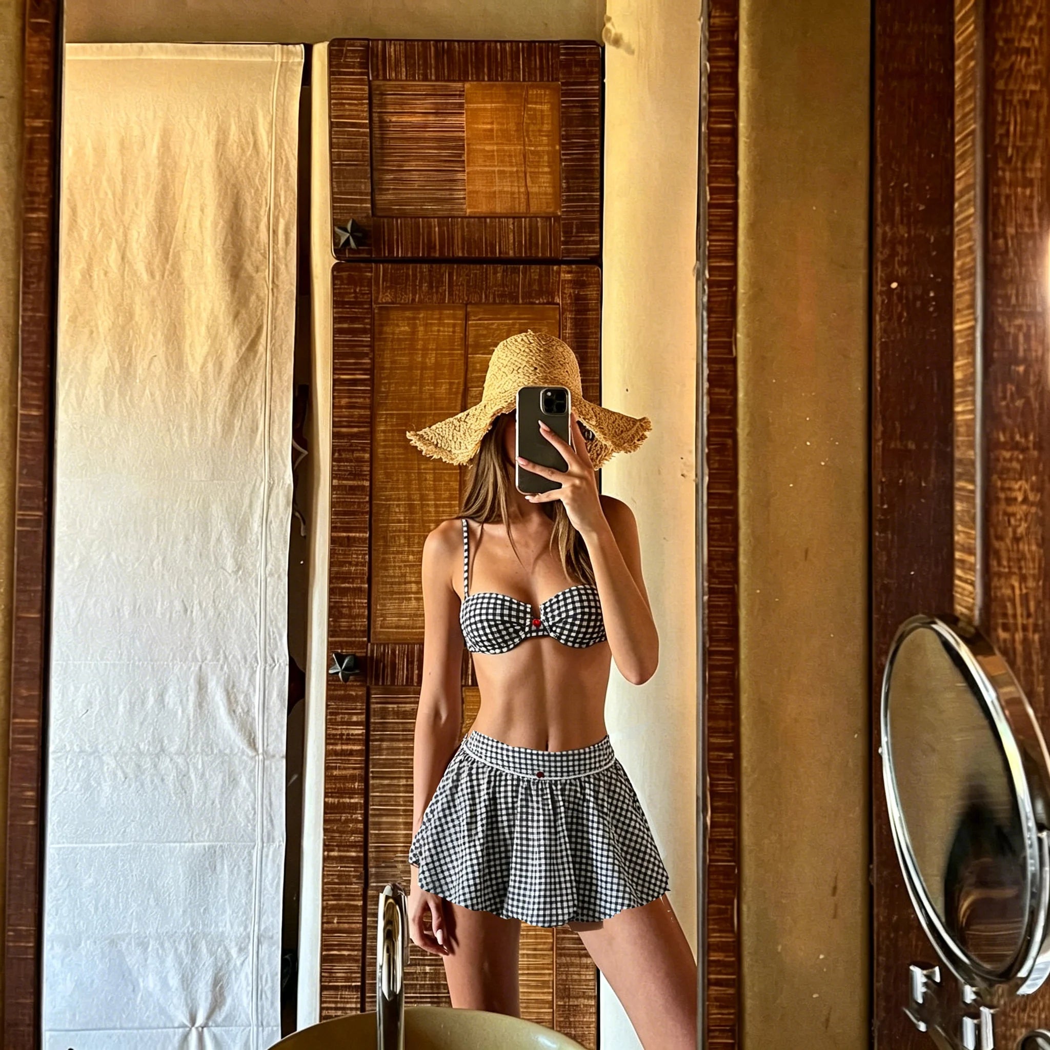 New Sexy Print 3 Pcs Bikini with Skirt Mesh Halter Bikini Set Summer Women White Tube Top with Skirt Suit Female