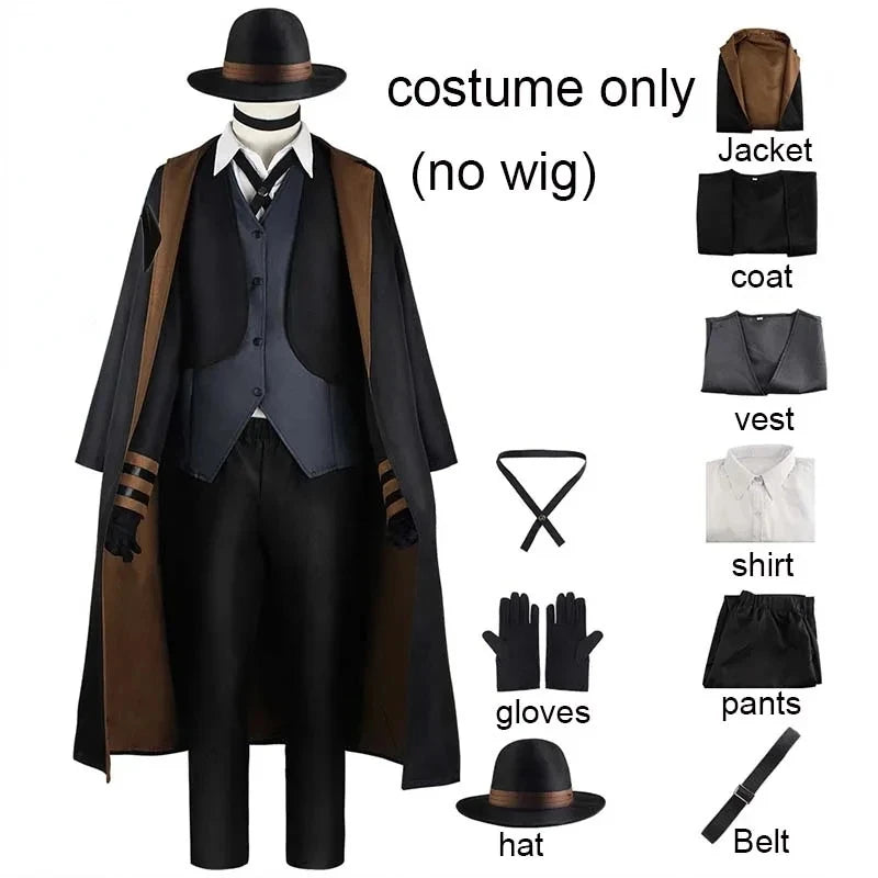 Nakahara Chuuya Cosplay Costume Include Hat Uniform Trench Coat Pants Big Size Outfits Halloween Party for Comic Con