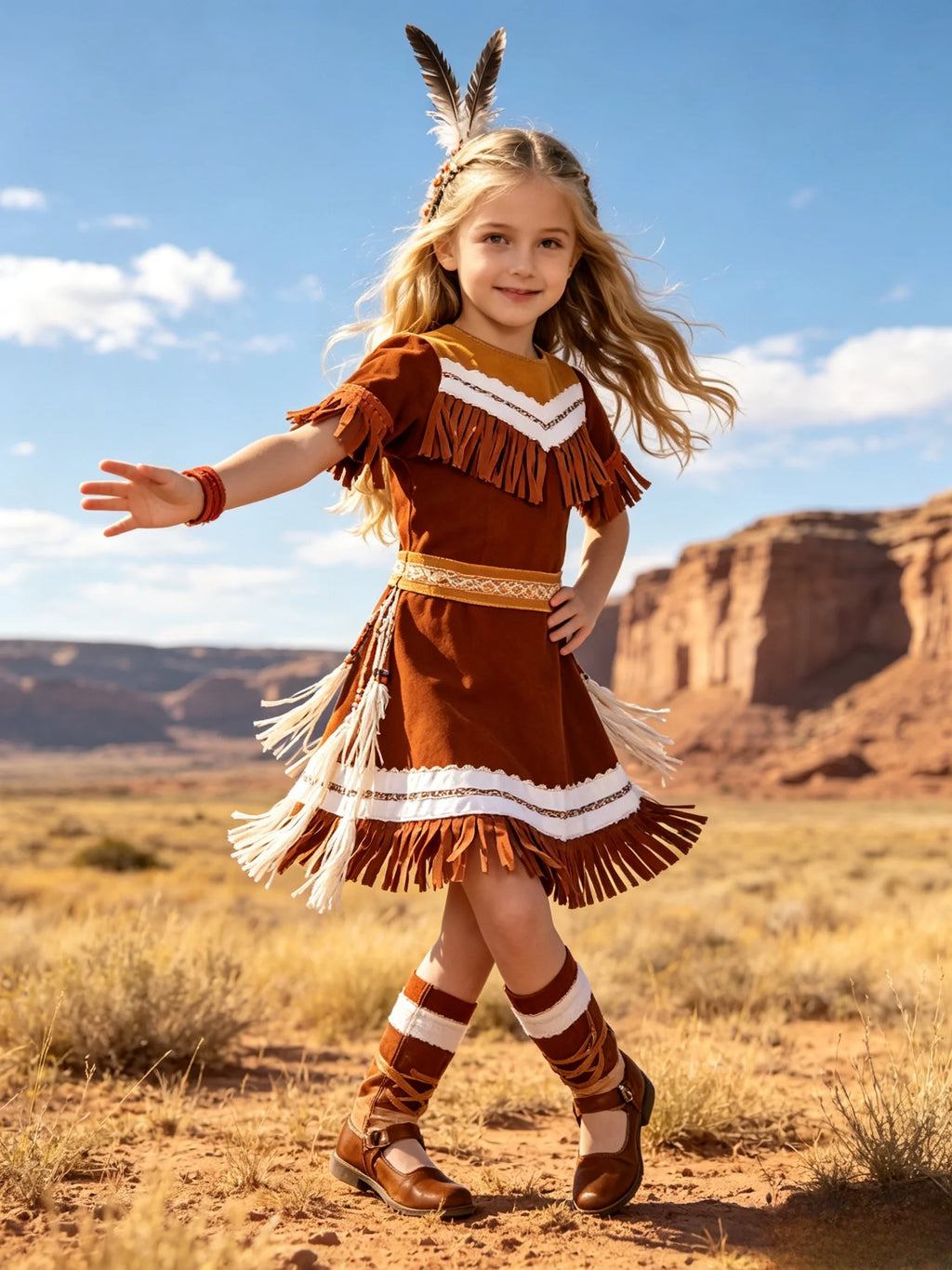 Girls Tribal Fringe Costume Dress, Kids Fancy Outfit for Halloween Cosplay & Theme Party