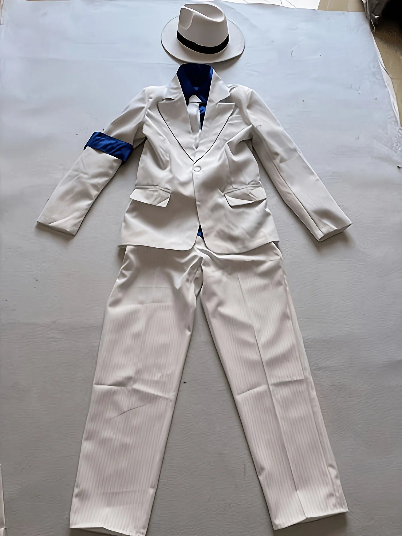 Kids Formal Themed Suit, Boys White Pinstripe Outfit with Hat and Tie