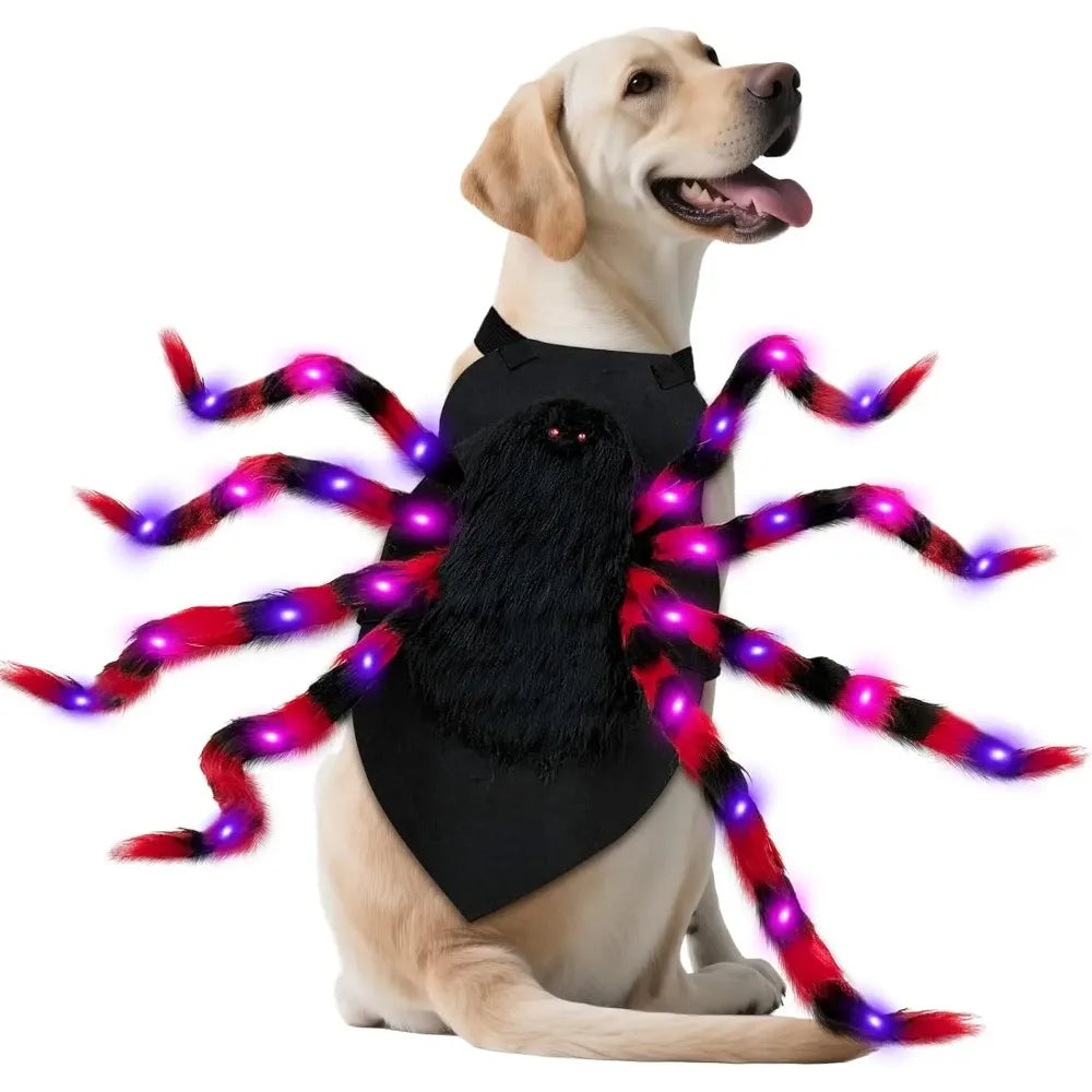 Large Dog Halloween Costume Spider Costume with LED Purple Lights Funny for Dogs Pets Clothes Puppy Outfits Cosplay Party Decor