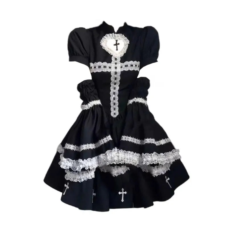 Ms XIDU Lolita Cross Color Blo Puffy Dr K Sle High Waist Princ Gown Long Sve A-Line Silhouette Everyday ...