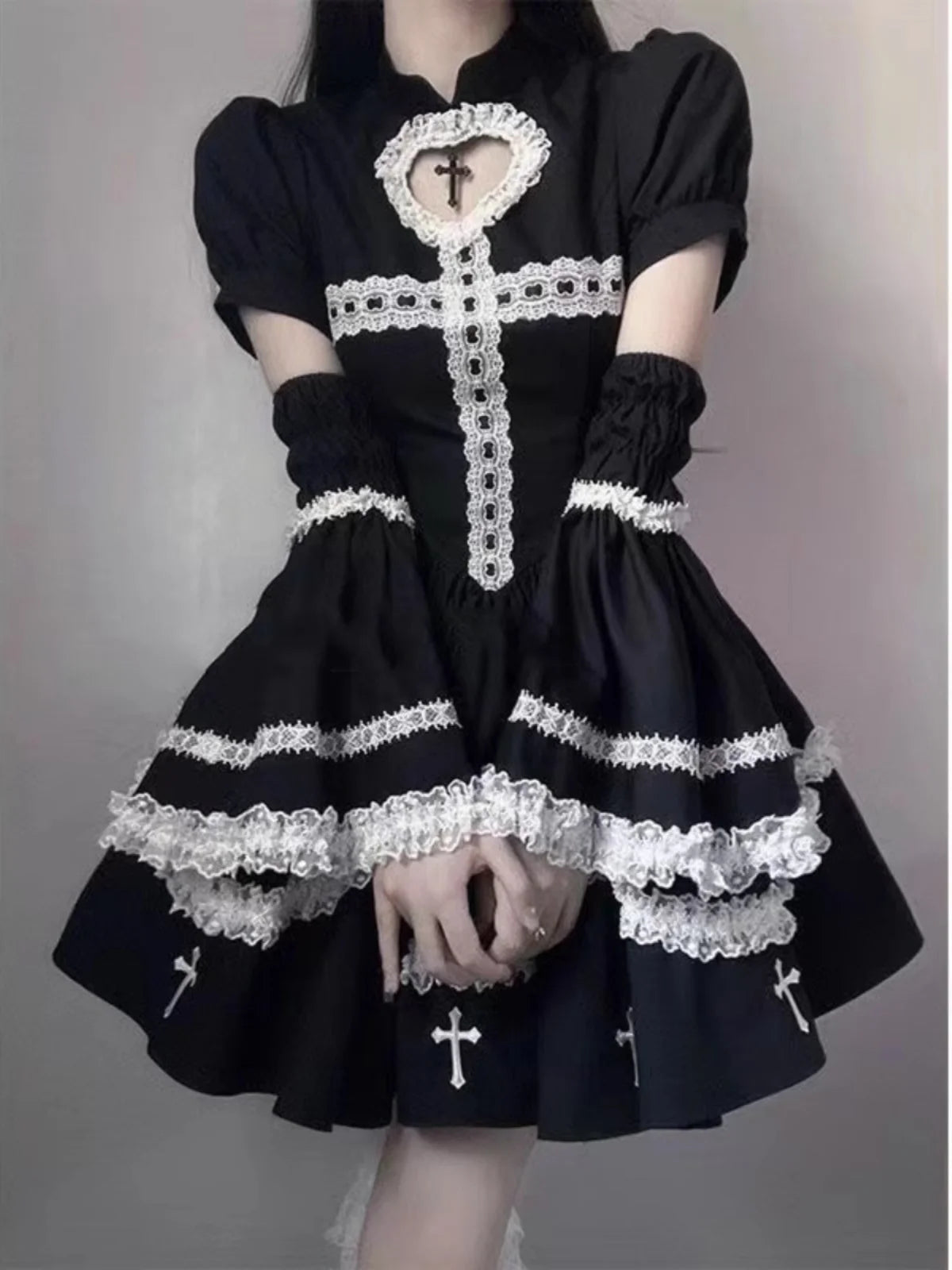 Ms XIDU Lolita Cross Color Blo Puffy Dr K Sle High Waist Princ Gown Long Sve A-Line Silhouette Everyday ...