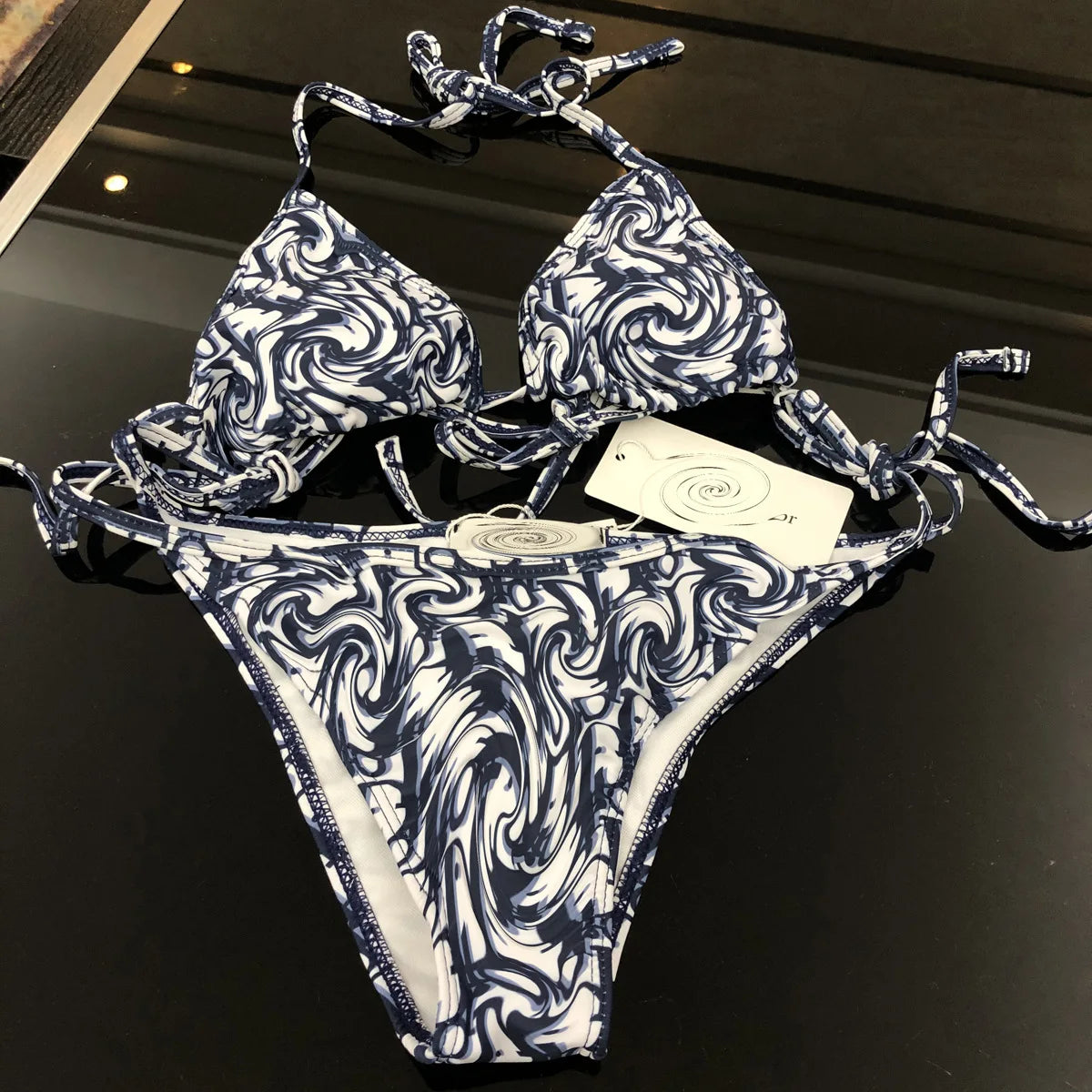 Sexy Two-Piece Bikini Swimsuit Triangle Split Crossbody Swimwear Nylon Fabric with Chest Pad No Steel Support for Swimming...