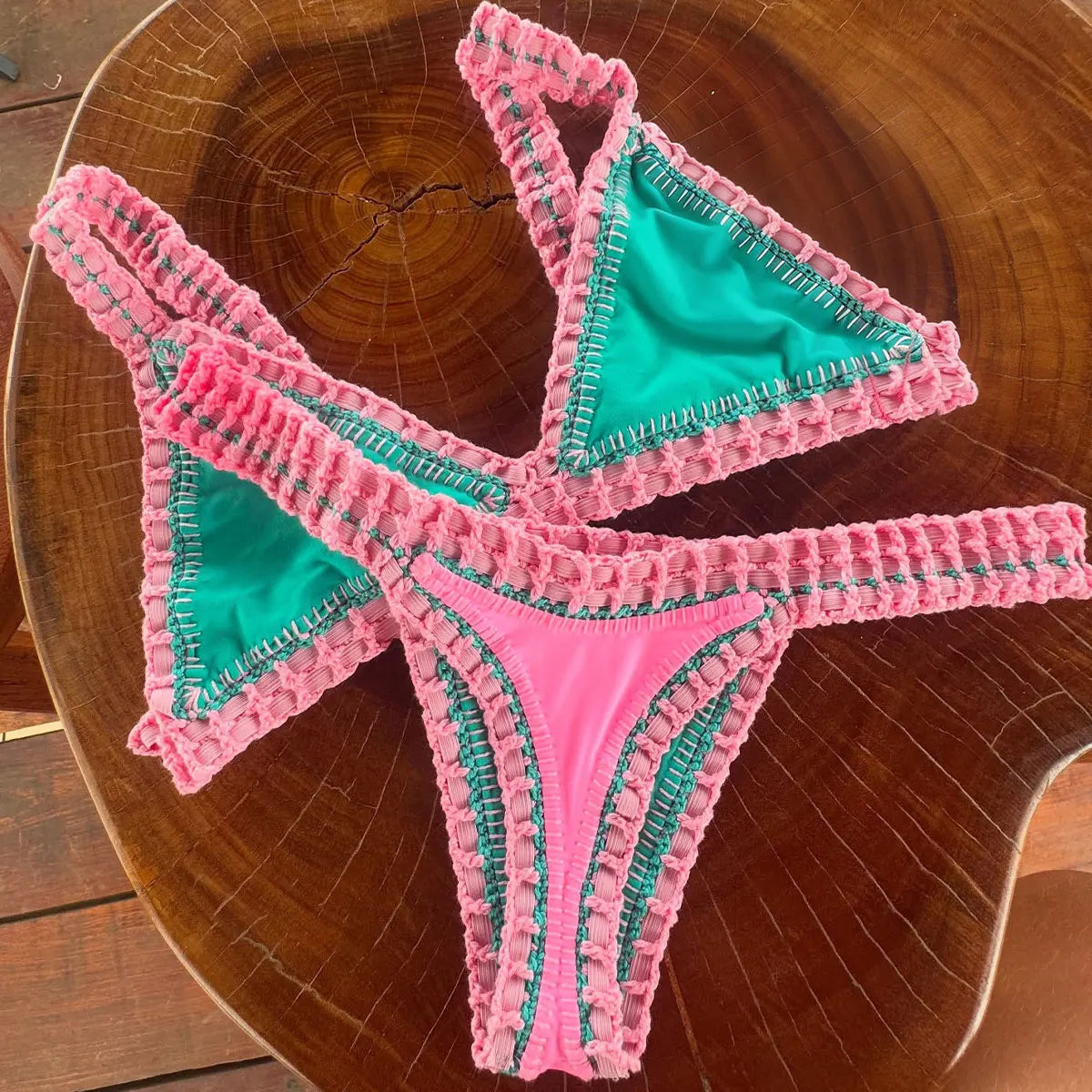 Green Crochet Bikini 2026 Bandeau Biquini Women Sexy Swimsuit Push up Swimwear Female Low Waist Swim Suits Bathingsuit Beachwear