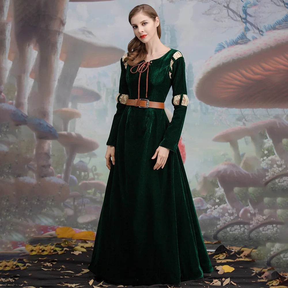 Brave Cartoon Movie Character Cosplay Costume, Princess Merida Court Dress Halloween Stage Play Costume