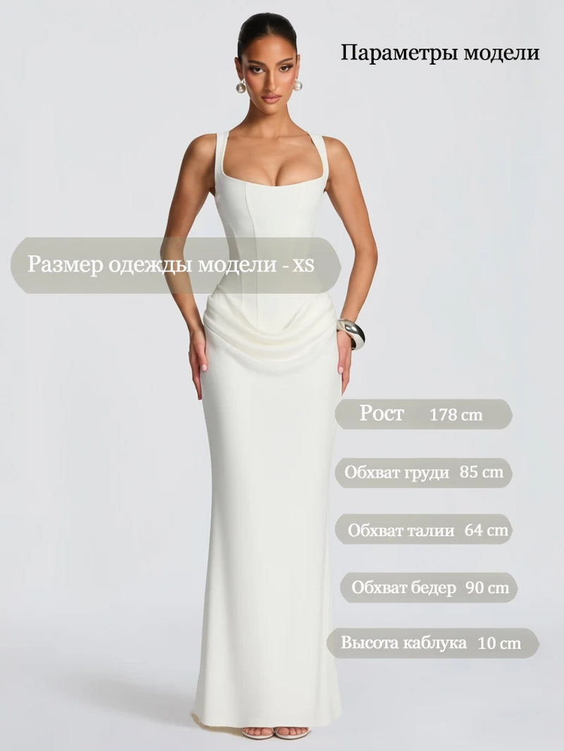 White Women'S Maxi Dress Elegat Lace up Dress Slim Formal Wedding Guest Party Dress