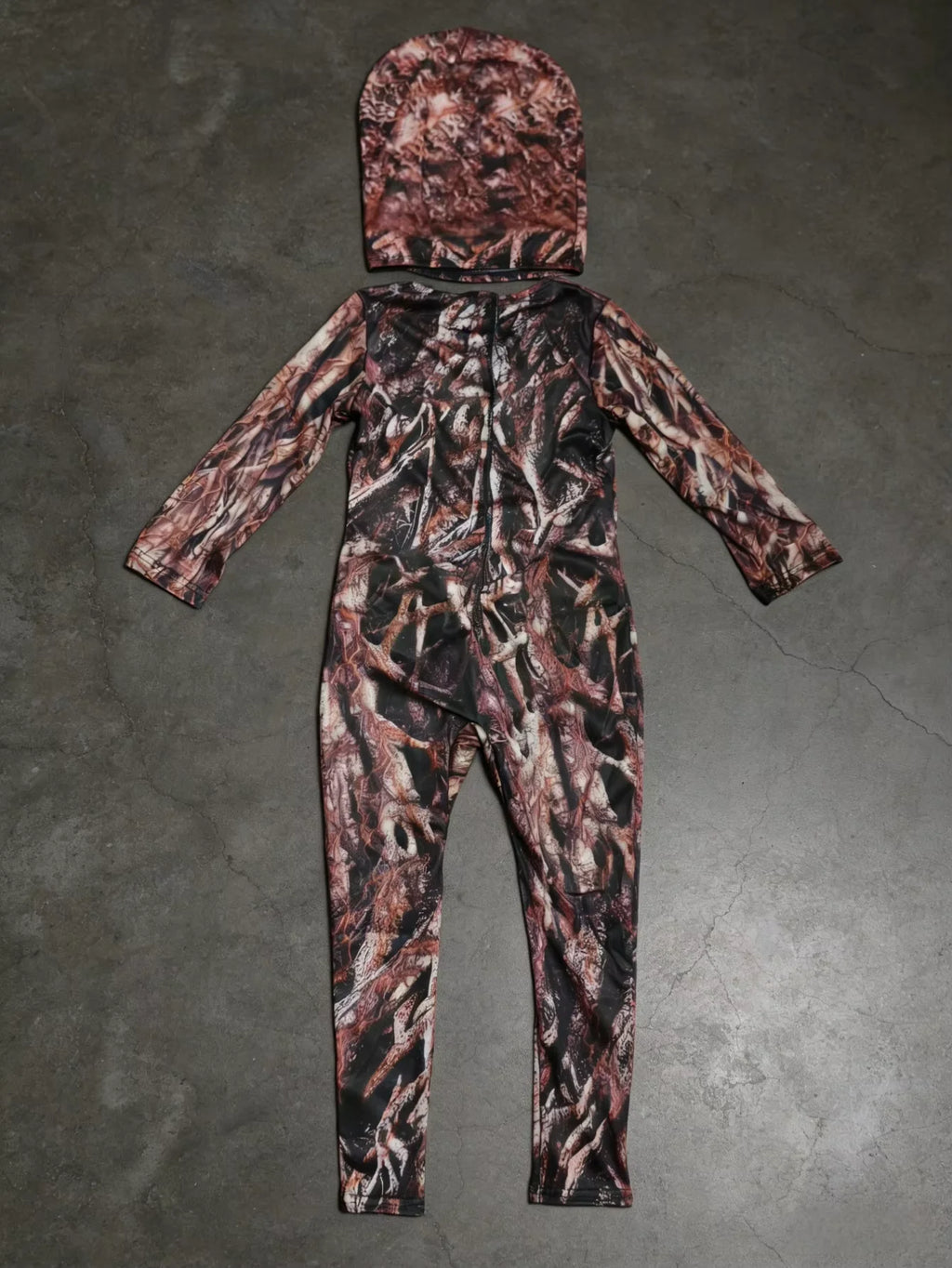 Forest Camouflage Costume 2-Piece Jumpsuit Head Cover Tree Branch Print Halloween Invisible Camo Cosplay Outfit