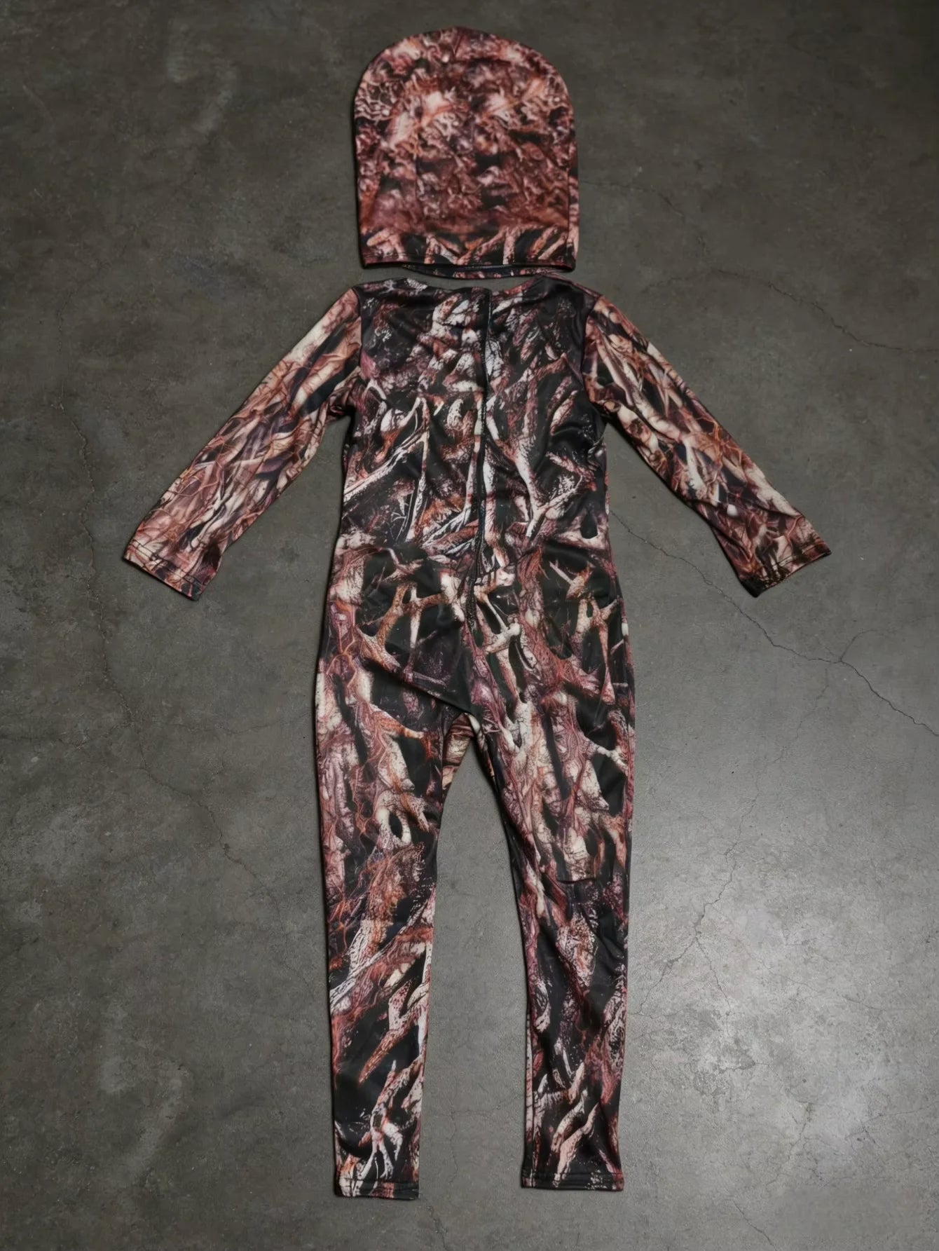 Forest Camouflage Costume 2-Piece Jumpsuit Head Cover Tree Branch Print Halloween Invisible Camo Cosplay Outfit