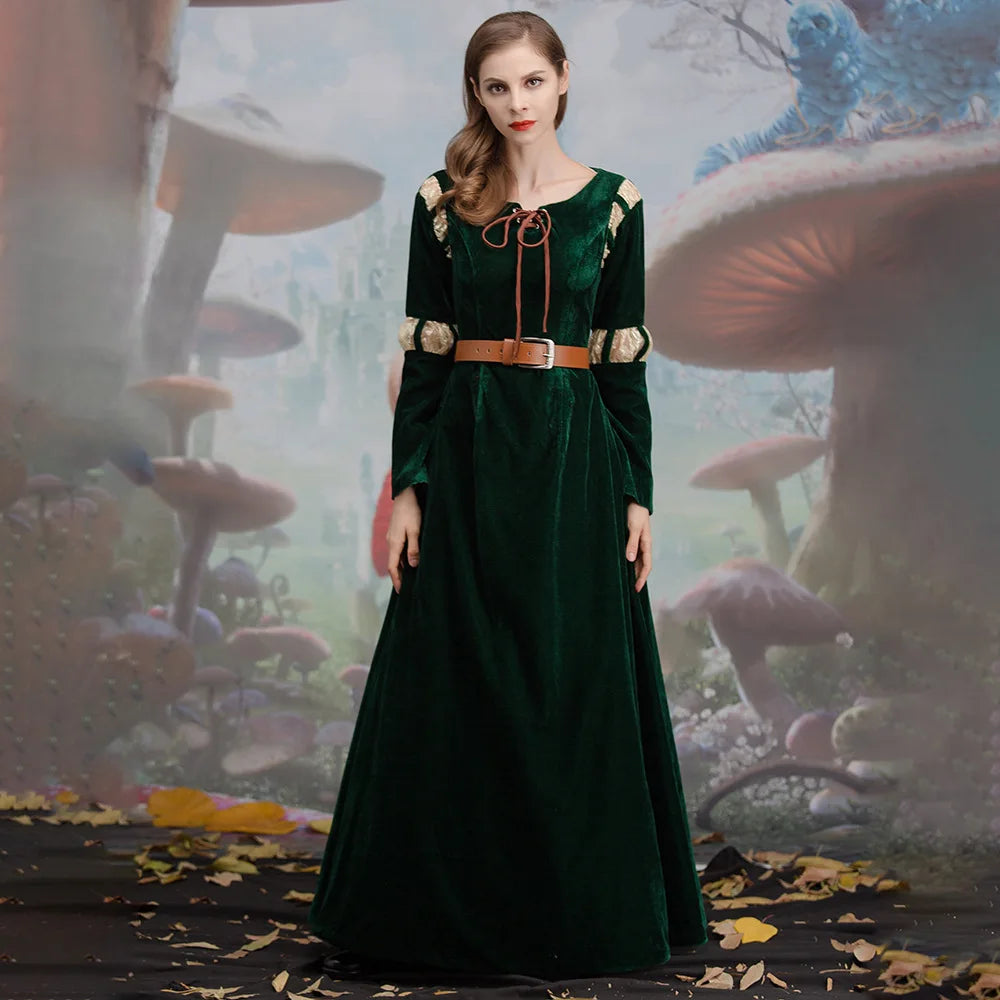 Brave Cartoon Movie Character Cosplay Costume, Princess Merida Court Dress Halloween Stage Play Costume