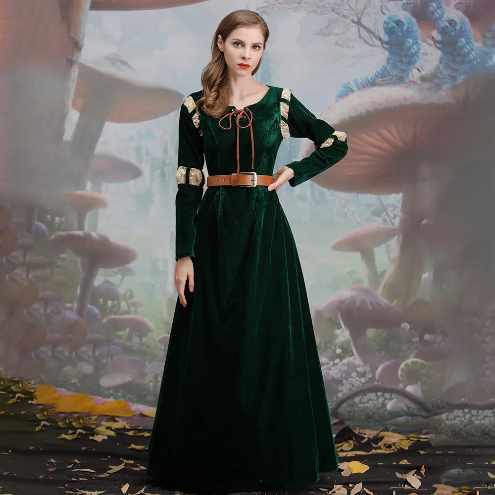 Brave Cartoon Movie Character Cosplay Costume, Princess Merida Court Dress Halloween Stage Play Costume