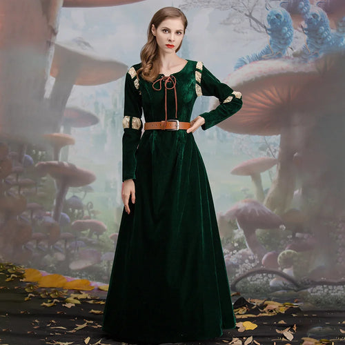 Brave Cartoon Movie Character Cosplay Costume, Princess Merida Court Dress Halloween Stage Play Costume