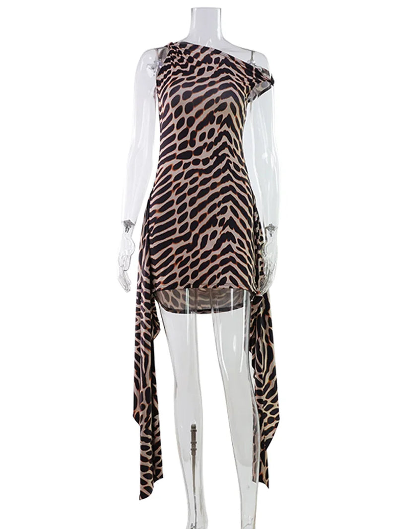 Prints Slash Neck Women Dresses Sleeveless Sheath Ribbon Fashion Party Outfits Sexy Club Bodycon Hip Wrap Female Robes