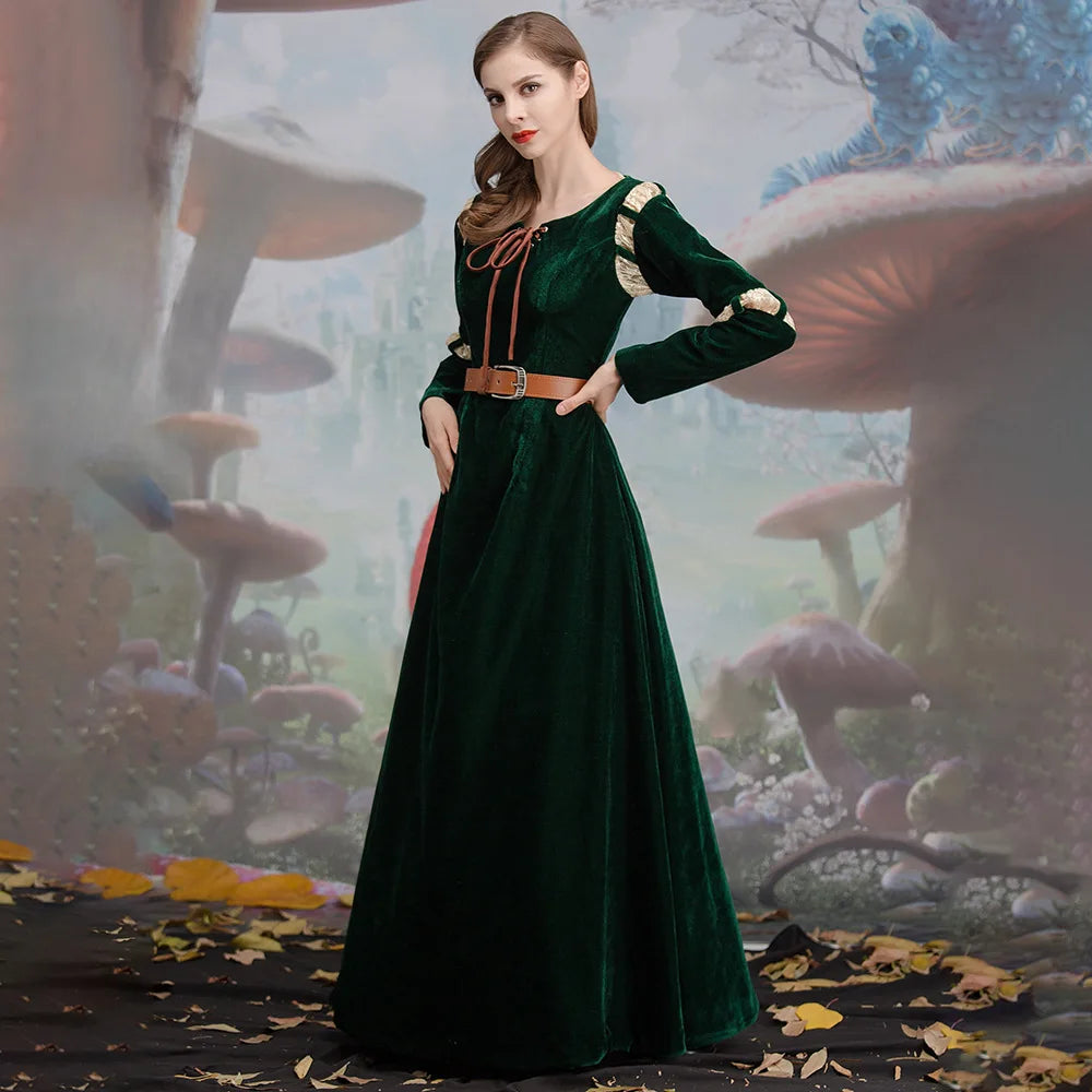 Brave Cartoon Movie Character Cosplay Costume, Princess Merida Court Dress Halloween Stage Play Costume