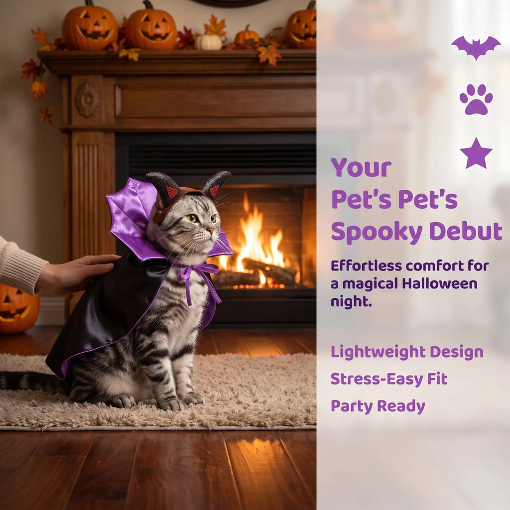 1 Set Vampire Dog Costume Dog Halloween Vampire Costume Funny Cat Demon Headband Cloak for Theme Parties & Photo Props Black Red