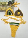 2024 Yellow Stripe Crochet Handmade Bikini Sets Sexy Brazil Pineapple Bathing Suit Swimsuit Swimwear Boho Beachwear Women