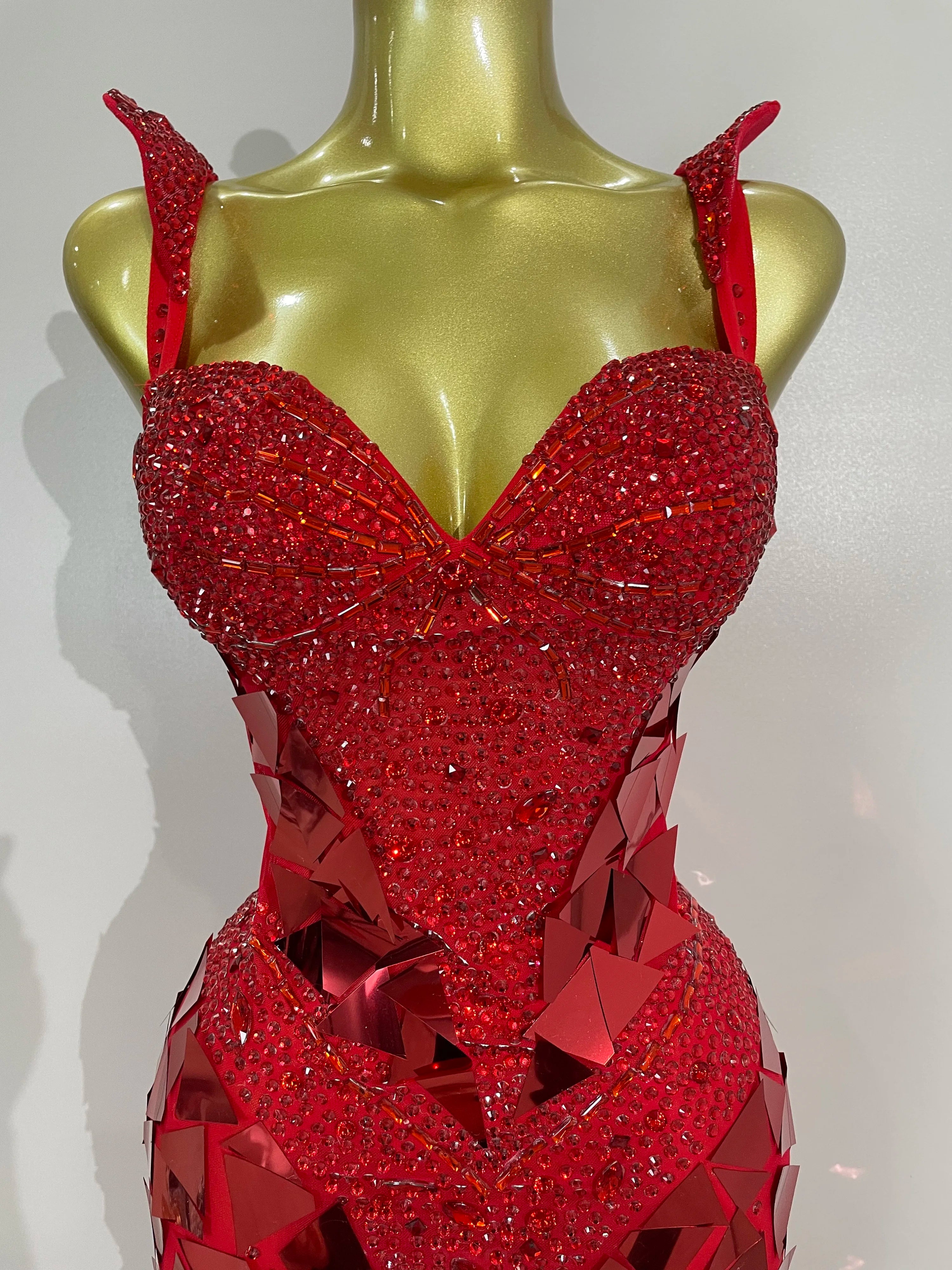 Sexy Luxury Sparkly Diamonds Mirror Sequins Mesh Transparent Long Dress Women Evening Birthday Party Nightclub Bar Stage Costume