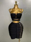2025 New Arrival High Quality Women Sexy Bandage Tops Fashion Pencil Skirts Set Nightclub Party Celebrate Women'S Set