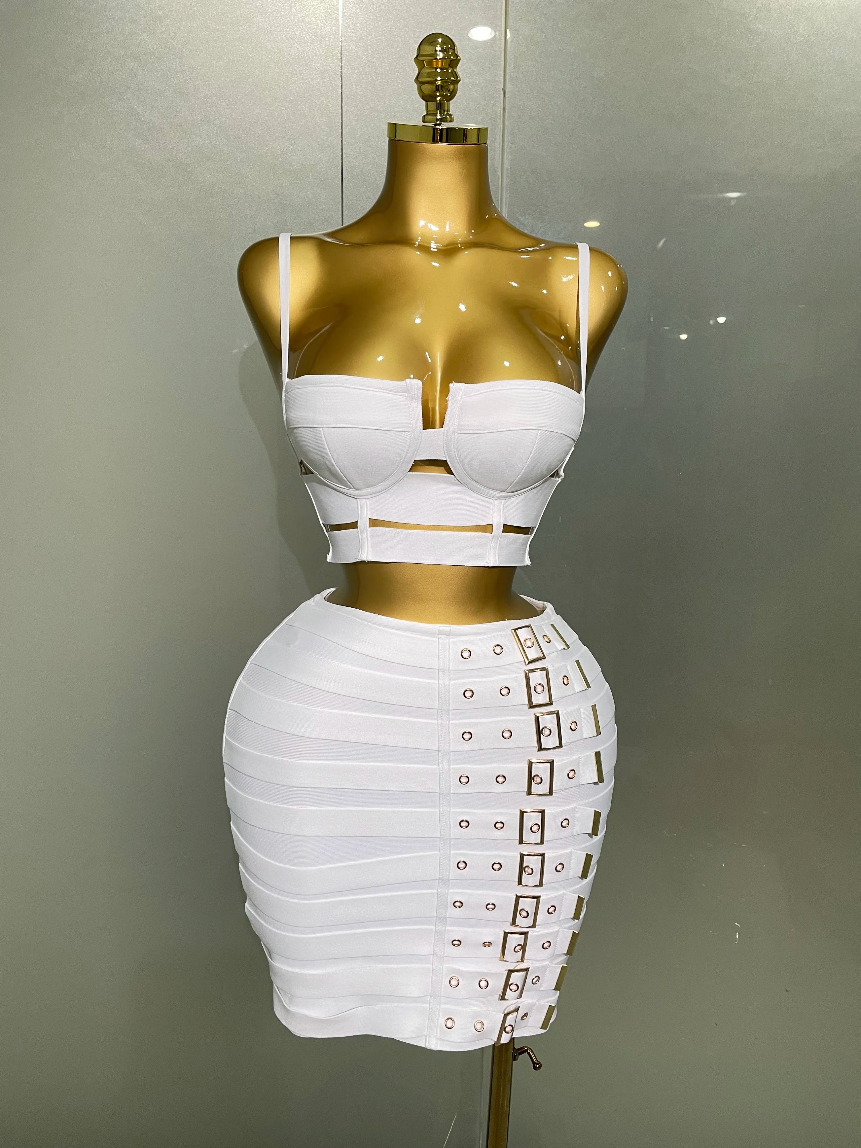 2025 New Arrival High Quality Women Sexy Bandage Tops Fashion Pencil Skirts Set Nightclub Party Celebrate Women'S Set