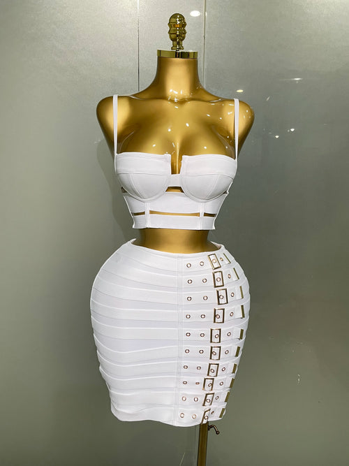 2025 New Arrival High Quality Women Sexy Bandage Tops Fashion Pencil Skirts Set Nightclub Party Celebrate Women'S Set