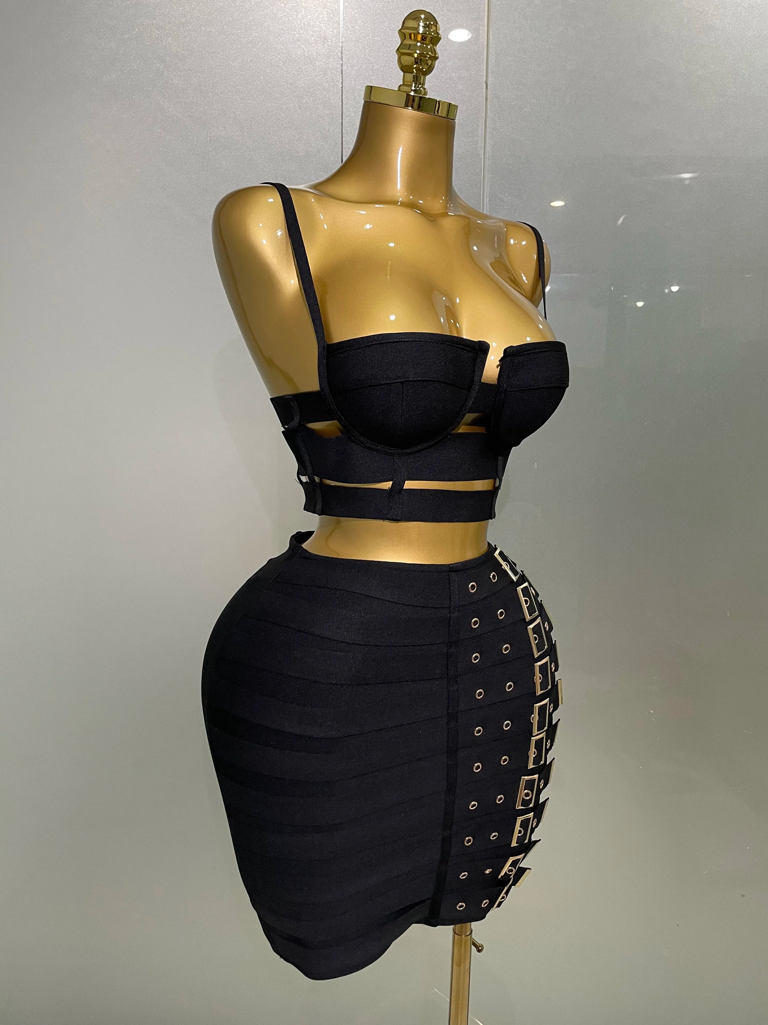 2025 New Arrival High Quality Women Sexy Bandage Tops Fashion Pencil Skirts Set Nightclub Party Celebrate Women'S Set