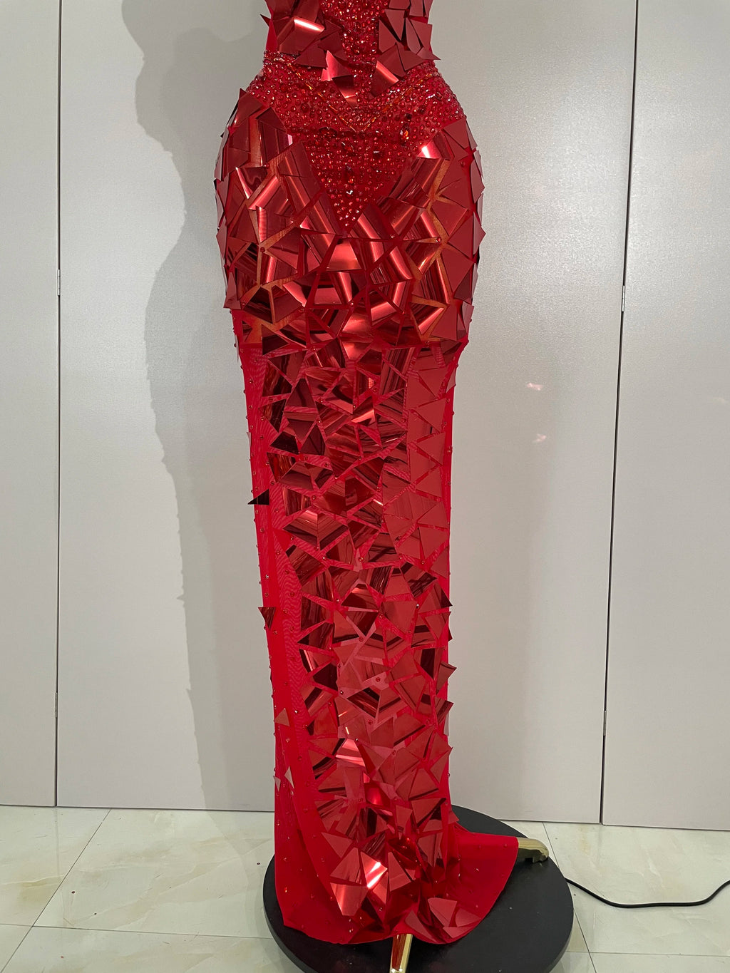 Sexy Luxury Sparkly Diamonds Mirror Sequins Mesh Transparent Long Dress Women Evening Birthday Party Nightclub Bar Stage Costume