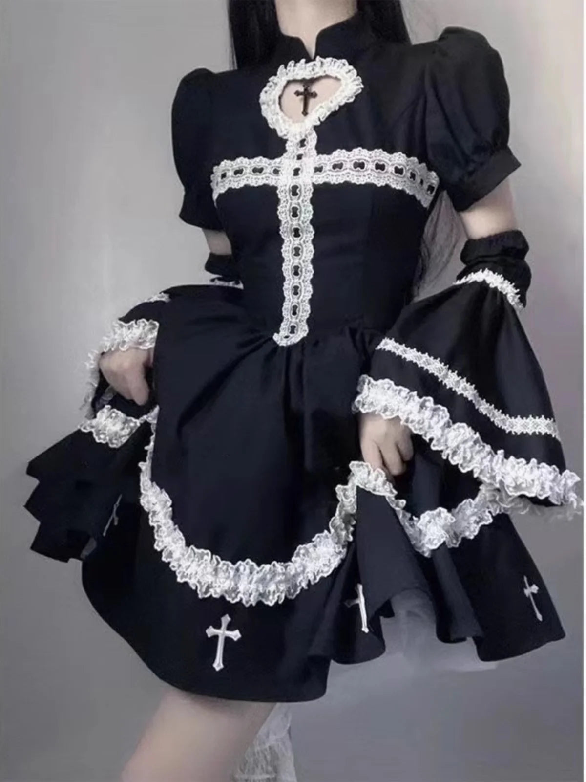 Ms XIDU Lolita Cross Color Blo Puffy Dr K Sle High Waist Princ Gown Long Sve A-Line Silhouette Everyday ...