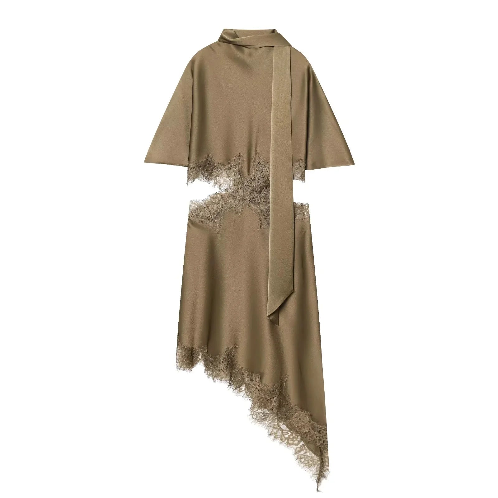 Elegant Sexy Chic Women Mini Dress Asymmetrical Scarf Collar Dress Fashion 2026 Spring Summer Holiday Night Out Dress