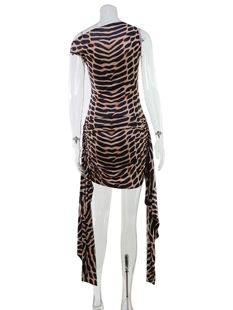 Prints Slash Neck Women Dresses Sleeveless Sheath Ribbon Fashion Party Outfits Sexy Club Bodycon Hip Wrap Female Robes