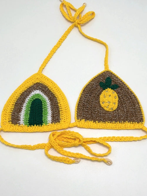 2024 Yellow Stripe Crochet Handmade Bikini Sets Sexy Brazil Pineapple Bathing Suit Swimsuit Swimwear Boho Beachwear Women