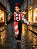Kids Clown Costume Set, Polka Dot Top Striped Pants & Mini Red Hat Headband, Halloween Party Outfit