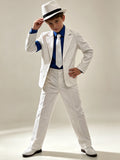 Kids Formal Themed Suit, Boys White Pinstripe Outfit with Hat and Tie