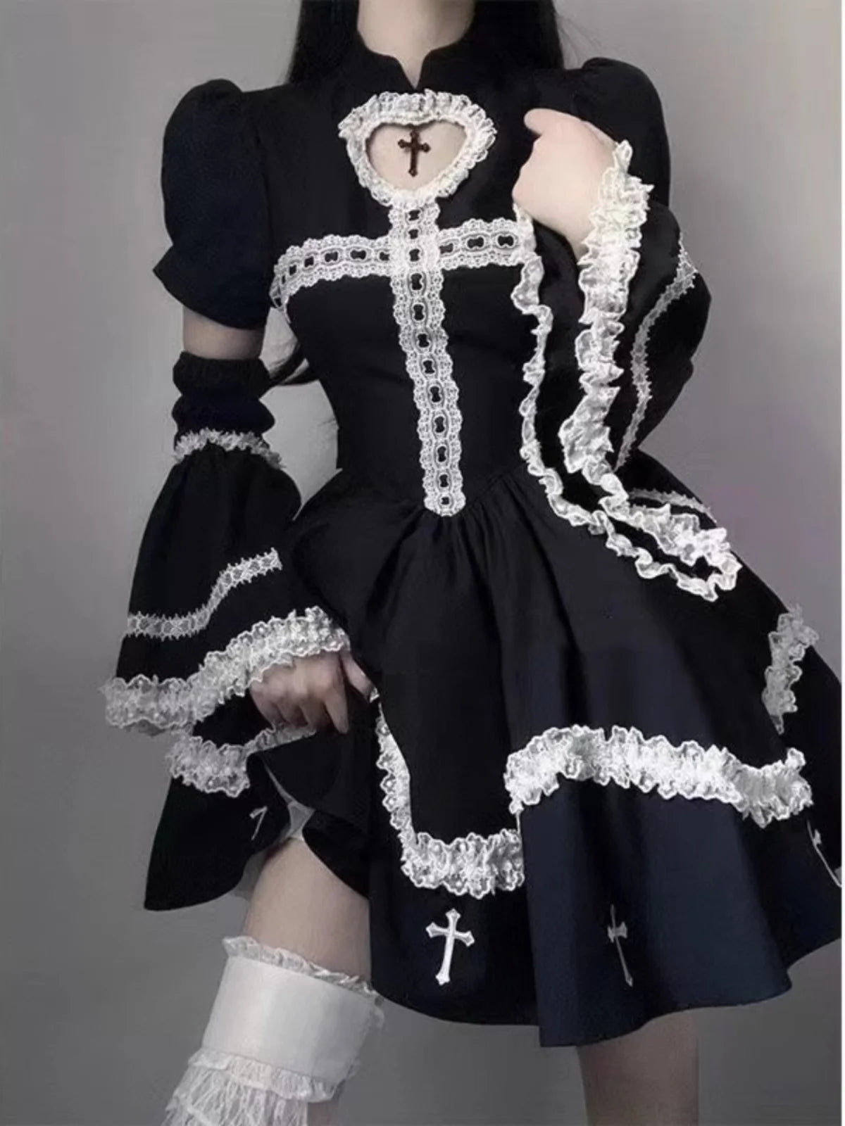 Ms XIDU Lolita Cross Color Blo Puffy Dr K Sle High Waist Princ Gown Long Sve A-Line Silhouette Everyday ...