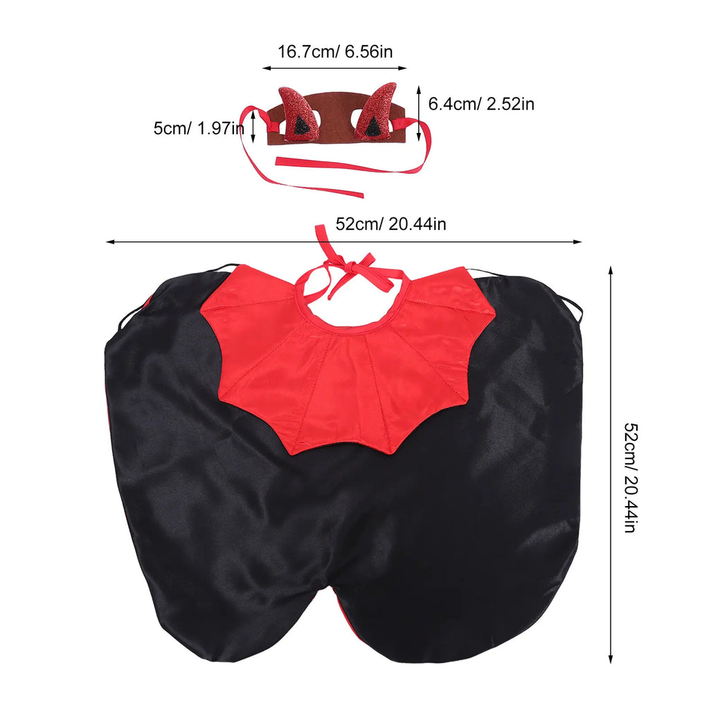 1 Set Vampire Dog Costume Dog Halloween Vampire Costume Funny Cat Demon Headband Cloak for Theme Parties & Photo Props Black Red