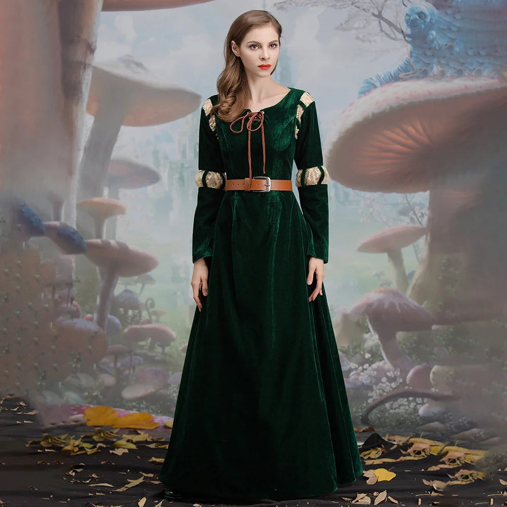 Brave Cartoon Movie Character Cosplay Costume, Princess Merida Court Dress Halloween Stage Play Costume
