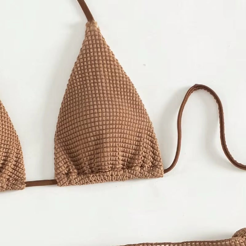 Sexy Brown Bikini Set 2025 Women Halter Push up Bra Skirt 3 Piece Swimsuit Summer Bathing Suit Cover up Thong Swimwear Biquini