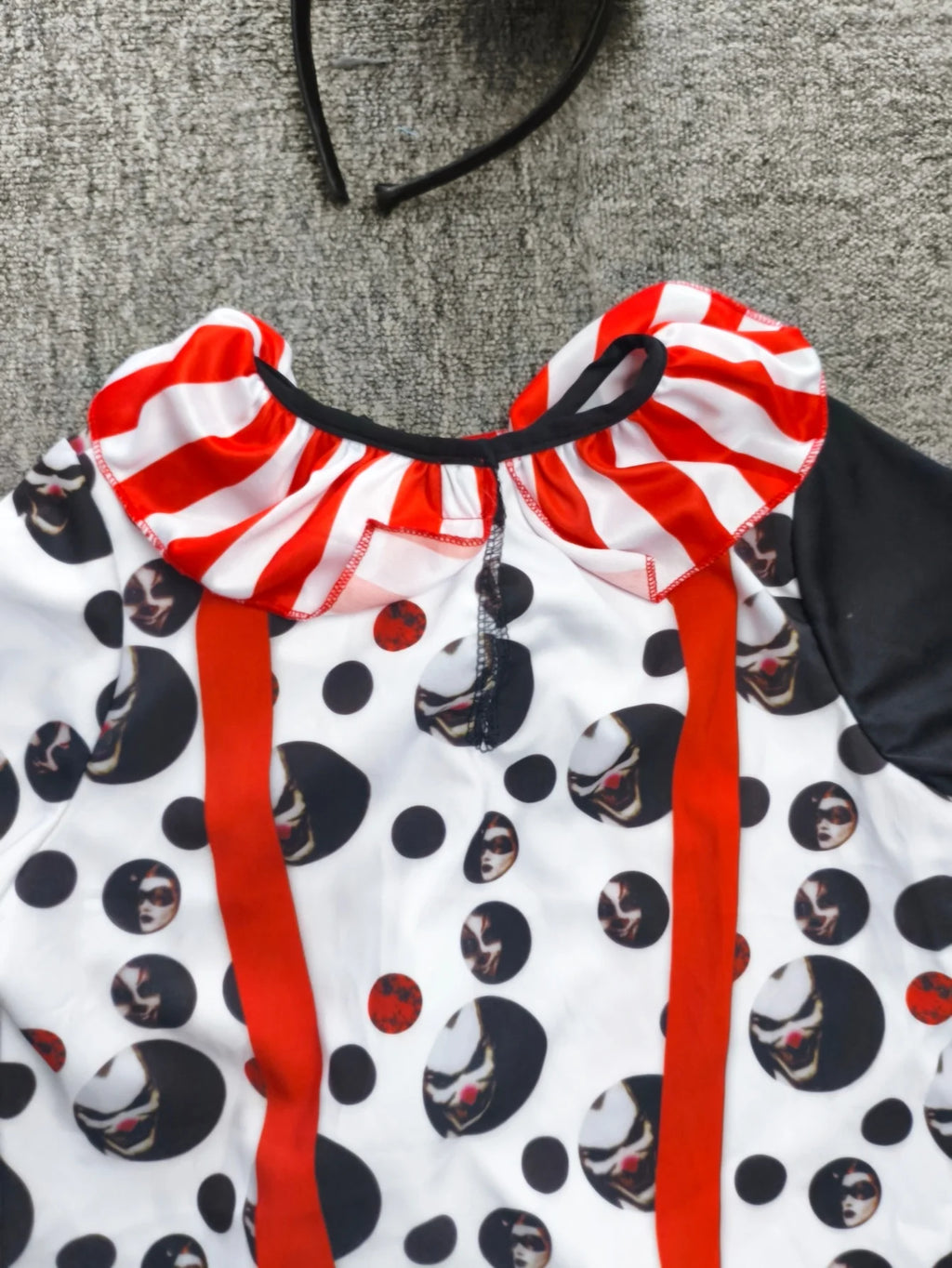 Kids Clown Costume Set, Polka Dot Top Striped Pants & Mini Red Hat Headband, Halloween Party Outfit